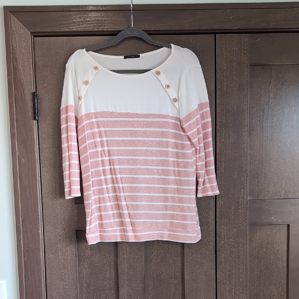 Staccato Blush and Cream Striped Long Sleeve Top